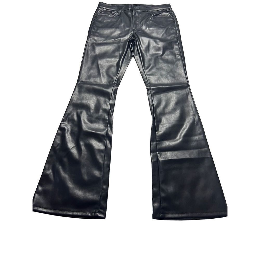 Mother Women's Black The Weekender Mid Rise Faux Leather Flare Pants Size 32 NWT